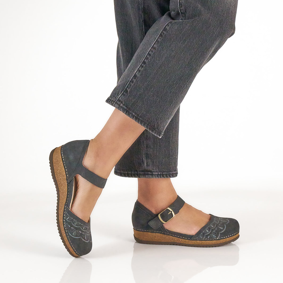 Mae Charcoal Embroidered Suede - Dansko Trusted