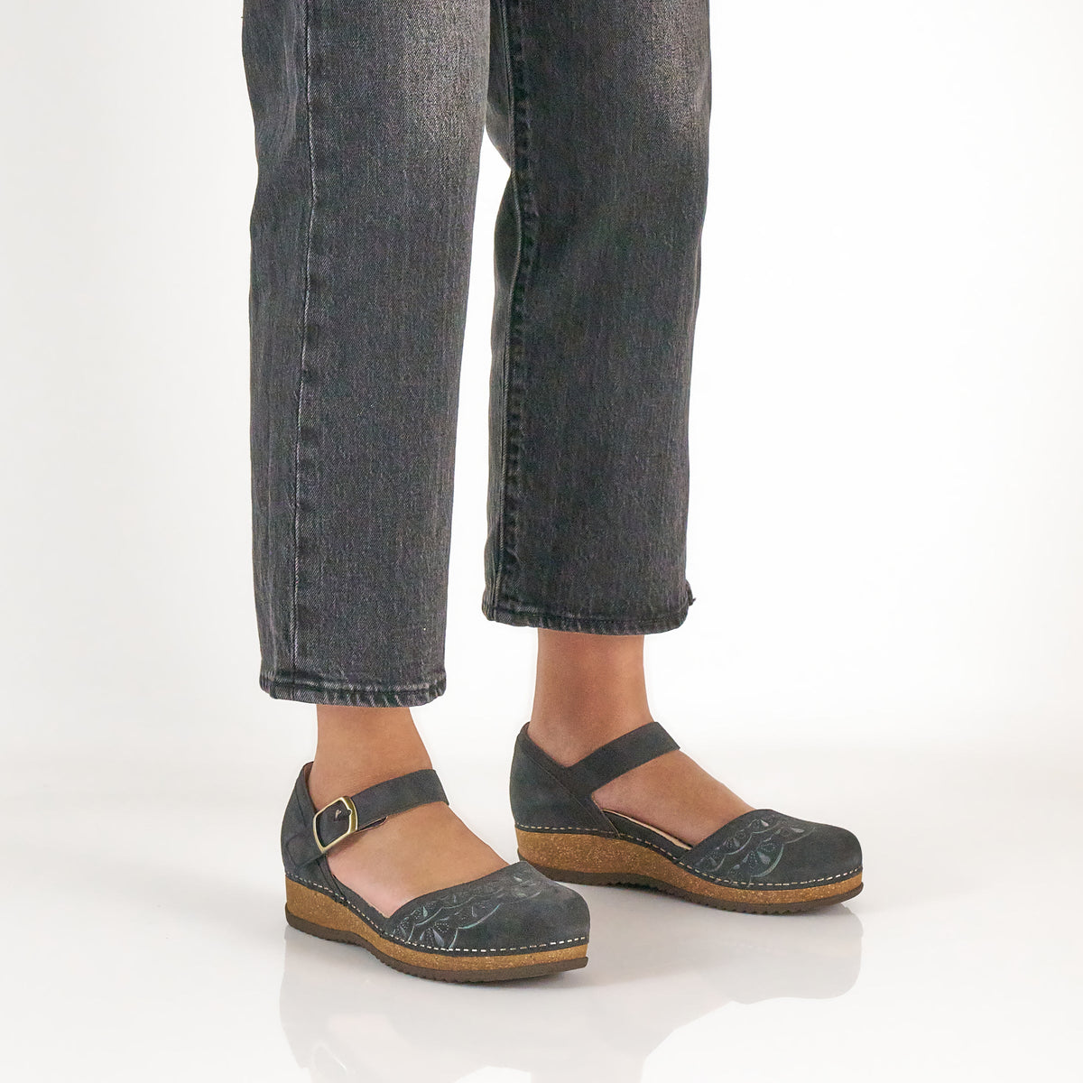 Mae Charcoal Embroidered Suede - Dansko Trusted