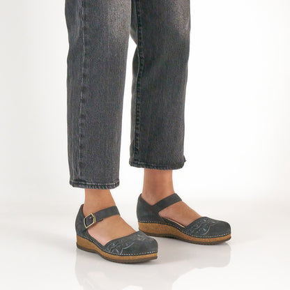 Mae Charcoal Embroidered Suede - Dansko Trusted